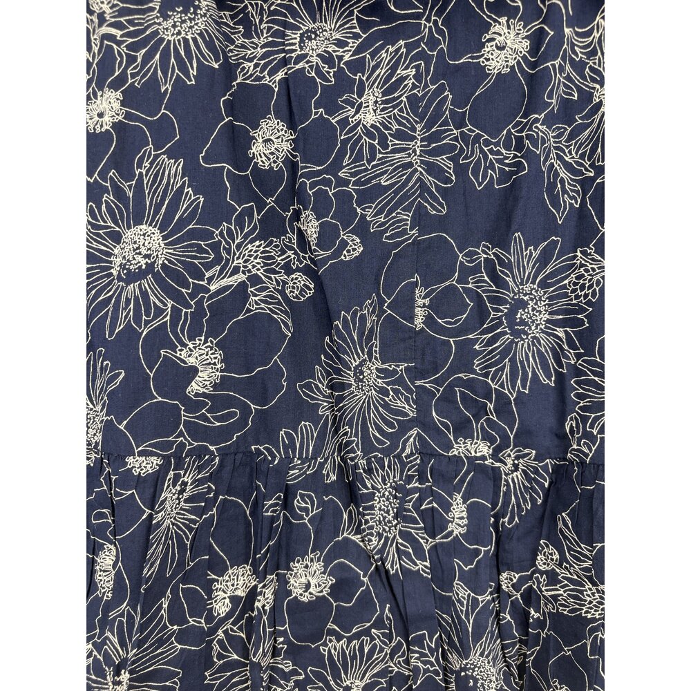 Gap Floral Midi Dress Size S Ruffle Hem Tie Waist Navy - Picture 8 of 12